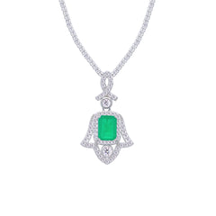Asfour Crystal Jewelry Set With Decorative Emerald Hamsa Design In 925 Sterling Silver-SD0100-G-7