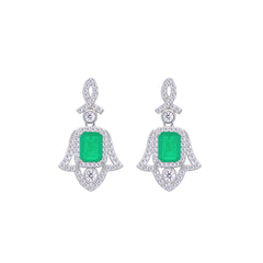 Asfour Crystal Jewelry Set With Decorative Emerald Hamsa Design In 925 Sterling Silver-SD0100-G-7