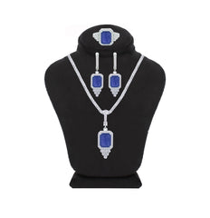 Asfour Crystal Jewelry Set With Decorative Blue Emerald Design In 925 Sterling Silver-SD0101-B-7