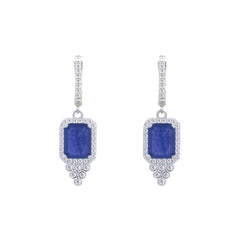 Asfour Crystal Jewelry Set With Decorative Blue Emerald Design In 925 Sterling Silver-SD0101-B-7