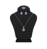 Asfour Crystal Jewelry Set With Blue Pear Design In 925 Sterling Silver-SD0103-B-7