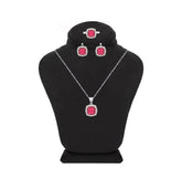 Asfour Crystal Jewelry Set With Ruby Square Design In 925 Sterling Silver-SD0108-R-7