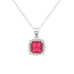 Asfour Crystal Jewelry Set With Ruby Square Design In 925 Sterling Silver-SD0108-R-7