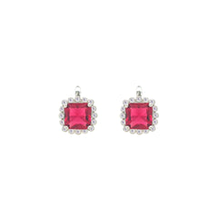Asfour Crystal Jewelry Set With Ruby Square Design In 925 Sterling Silver-SD0108-R-7