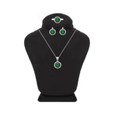 Asfour Crystal Jewelry Set With Halo Emerald Round Design In 925 Sterling Silver-SD0111-G-9