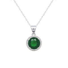 Asfour Crystal Jewelry Set With Halo Emerald Round Design In 925 Sterling Silver-SD0111-G-9