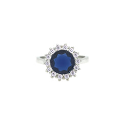 Asfour Crystal Jewelry Set With Halo Blue Round Design In 925 Sterling Silver-SD0113-B-7