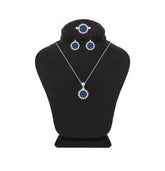 Asfour Crystal Jewelry Set With Halo Blue Round Design In 925 Sterling Silver-SD0113-B-8