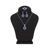 Asfour Crystal Jewelry Set With Halo Blue Oval Design In 925 Sterling Silver-SD0114-B-9