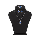 Asfour Crystal Jewelry Set With Halo Blue Oval Design In 925 Sterling Silver-SD0115-B-7