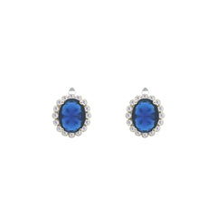 Asfour Crystal Jewelry Set With Halo Blue Oval Design In 925 Sterling Silver-SD0115-B-7