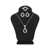 عصفور كريستال طقم فضة عيار 925 بتصميم كمثري اسود مرصع بالزركون - SD0117-P-8