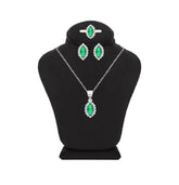 عصفور كريستال طقم فضة عيار 925 بتصميم ماركيز اخضر مرصع بالزركون - SD0120-G-8