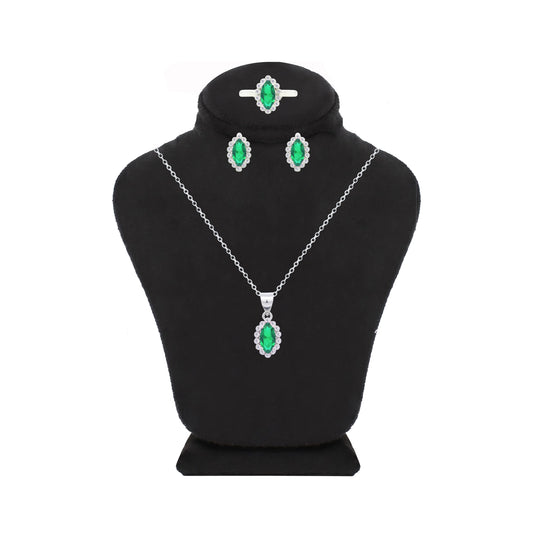 Asfour Crystal Jewelry Set With Emerald Marquise Design In 925 Sterling Silver-SD0120-G-8