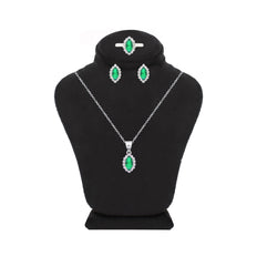 Asfour Crystal Jewelry Set With Emerald Marquise Design In 925 Sterling Silver-SD0120-G-8
