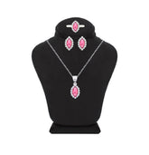 عصفور كريستال طقم فضة عيار 925 بتصميم ماركيز لون وردي غامق مرصع بالزركون - SD0120-O5-9