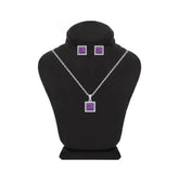 Asfour Crystal Jewelry Set With Fuchsia Square Design In 925 Sterling Silver-SD0122-F