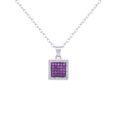 Asfour Crystal Jewelry Set With Fuchsia Square Design In 925 Sterling Silver-SD0122-F