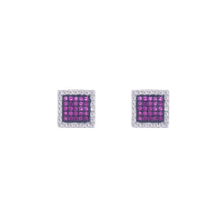 Asfour Crystal Jewelry Set With Fuchsia Square Design In 925 Sterling Silver-SD0122-F