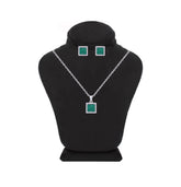 Asfour Crystal Jewelry Set With Emerald Square Design In 925 Sterling Silver-SD0122-G