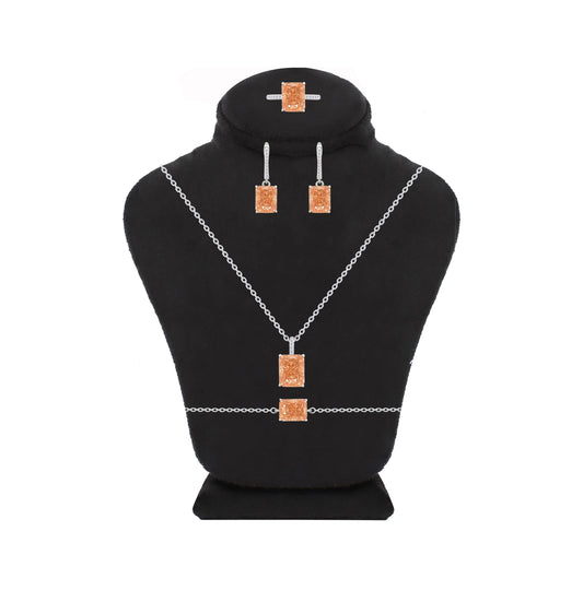 Asfour Crystal Jewelry Set With Golden Shadow Emerald Design In 925 Sterling Silver-SD0131-D-7