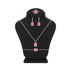 Asfour Crystal Jewelry Set With Rose Emerald Design In 925 Sterling Silver-SD0131-O-7