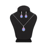 Asfour Crystal Jewelry Set With Blue & Rose Pear Design In 925 Sterling Silver-SD0133-A-BXO