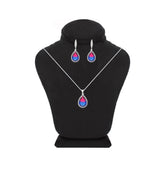 Asfour Crystal Jewelry Set With Fuchsia & Blue Pear Design In 925 Sterling Silver-SD0133-A-FXB