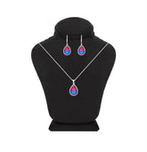 Asfour Crystal Jewelry Set With Fuchsia & Blue Pear Design In 925 Sterling Silver-SD0133-FXB