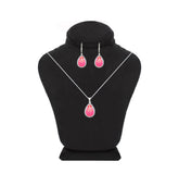 Asfour Crystal Jewelry Set With Fuchsia Pear Design In 925 Sterling Silver-SD0133-FXLF