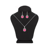 Asfour Crystal Jewelry Set With Fuchsia & Green Pear Design In 925 Sterling Silver-SD0133-GXF