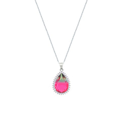 Asfour Crystal Jewelry Set With Fuchsia & Green Pear Design In 925 Sterling Silver-SD0133-GXF