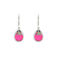 Asfour Crystal Jewelry Set With Fuchsia & Green Pear Design In 925 Sterling Silver-SD0133-GXF