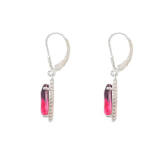 Asfour Crystal Jewelry Set With Fuchsia & Green Pear Design In 925 Sterling Silver-SD0133-GXF