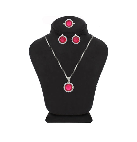 Asfour Creations Jewelry Set With Dark Rose Round Design In 925 Sterling Silver – SD0136-O5-7