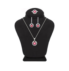 Asfour Crystal Jewelry Set With Decorative Dark Rose Round Design In 925 Sterling Silver-SD0138-O5-7