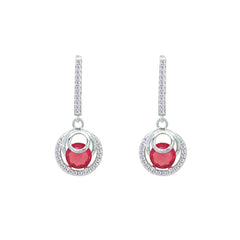 Asfour Crystal Jewelry Set With Decorative Dark Rose Round Design In 925 Sterling Silver-SD0138-O5-9