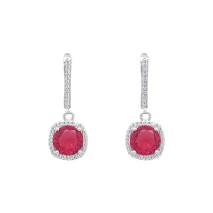 Asfour Crystal Jewelry Set With Dark Rose Square Design In 925 Sterling Silver-SD0141-O5-7