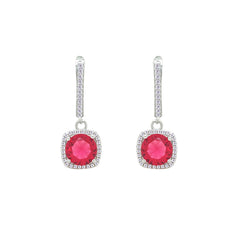 Asfour Crystal Jewelry Set With Dark Rose Square Design In 925 Sterling Silver-SD0142-O5-7