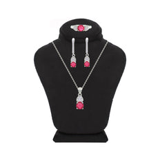 Asfour Crystal Jewelry Set With Dark Rose Heart & Round In 925 Sterling Silver-SD0144-O5-8
