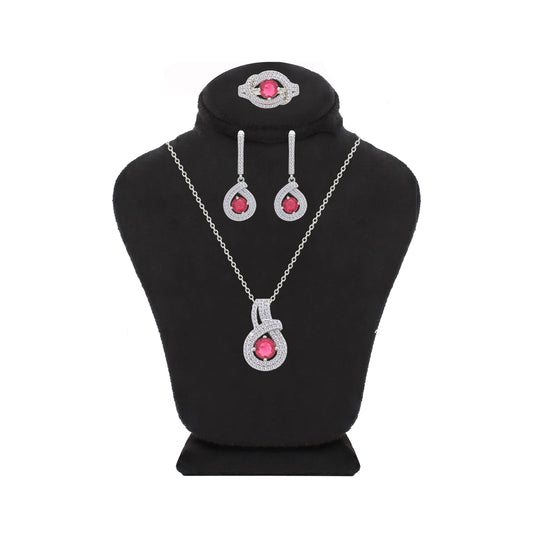Asfour Crystal Jewelry Set With Dark Rose Art Deco Design In 925 Sterling Silver-SD0145-O5-8