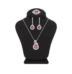 Asfour Crystal Jewelry Set With Dark Rose Art Deco Design In 925 Sterling Silver-SD0145-O5-8