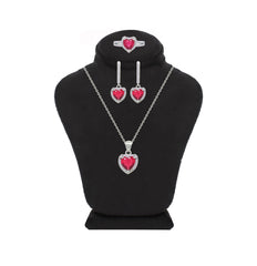 Asfour Crystal Jewelry Set With Dark Rose Heart Design In 925 Sterling Silver-SD0146-O5-7