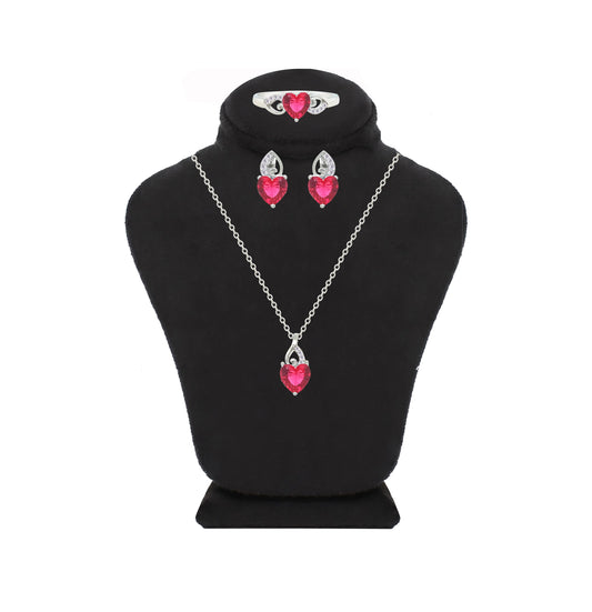 Asfour Crystal Jewelry Set With Dark Rose Heart Design In 925 Sterling Silver-SD0147-O5-7