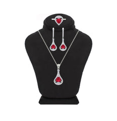 Asfour Crystal Jewelry Set With Dark Rose Tear Drop Design In 925 Sterling Silver-SD0149-O5-8