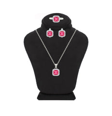 Asfour Crystal Jewelry Set With Dark Rose Square Design In 925 Sterling Silver-SD0151-O5-9