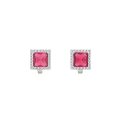 Asfour Crystal Jewelry Set With Dark Rose Square Design In 925 Sterling Silver-SD0153-O5-7