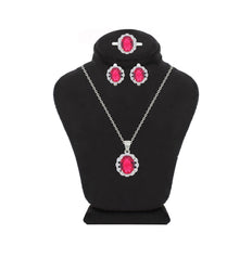 Asfour Crystal Jewelry Set With Ruby Oval Design In 925 Sterling Silver-SD0157-R-7