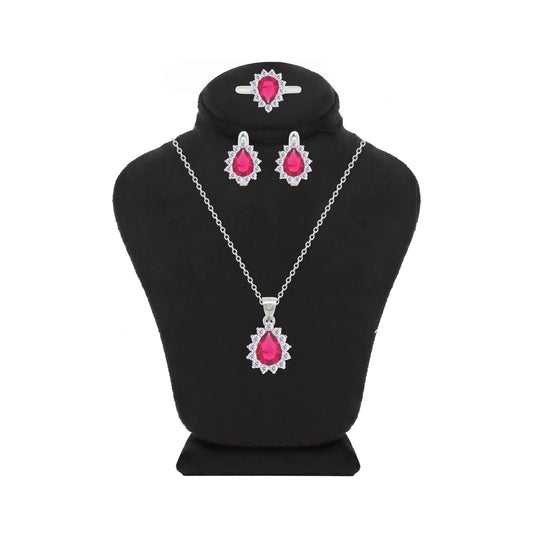 Asfour Crystal Jewelry Set With Dark Rose Pear Design In 925 Sterling Silver-SD0159-O5-7