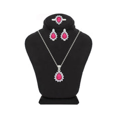 Asfour Crystal Jewelry Set With Dark Rose Pear Design In 925 Sterling Silver-SD0159-O5-7